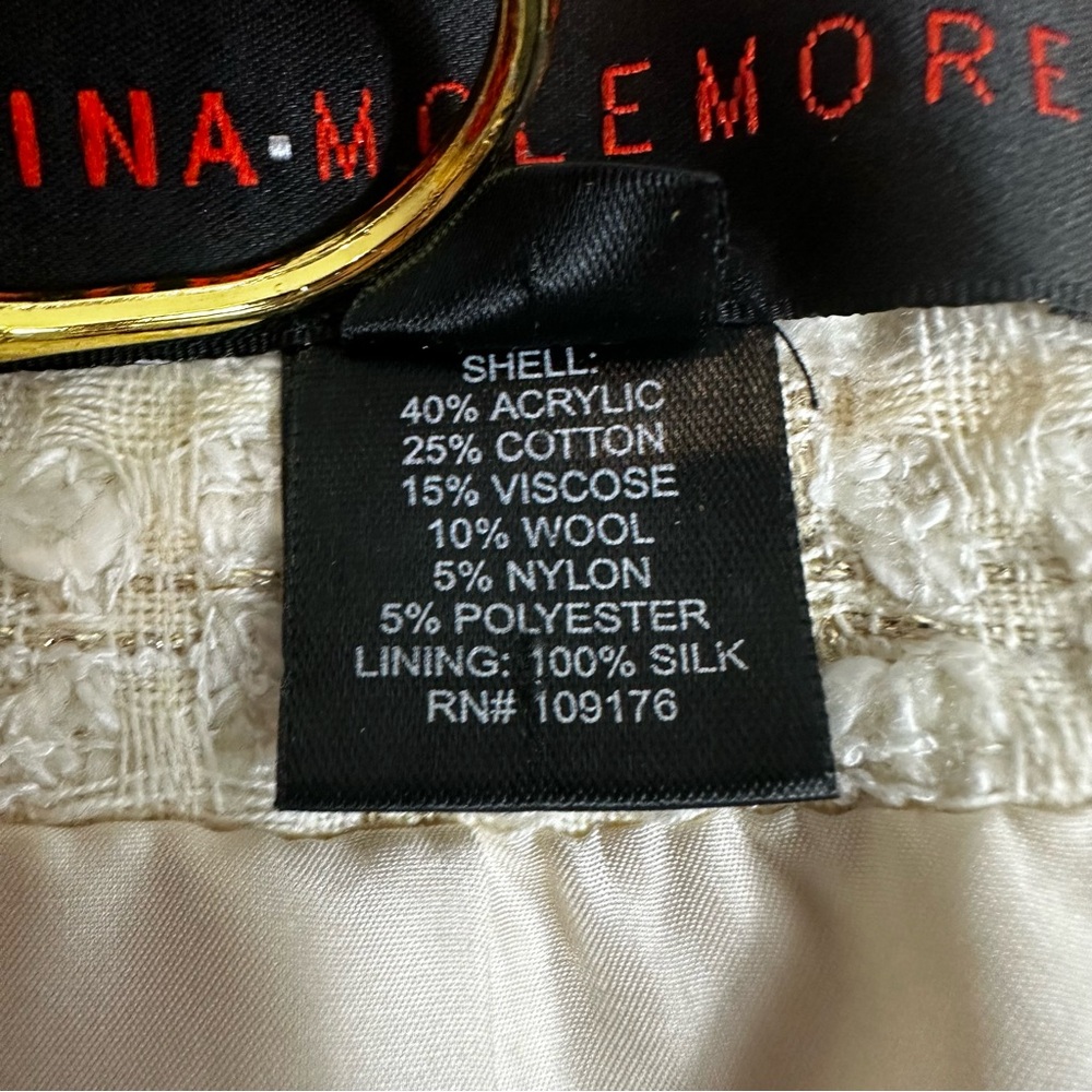 Nina McLemore Metallic Stitch Windowpane Tweed Ivory Silk Lined Blazer - Picture 15 of 16